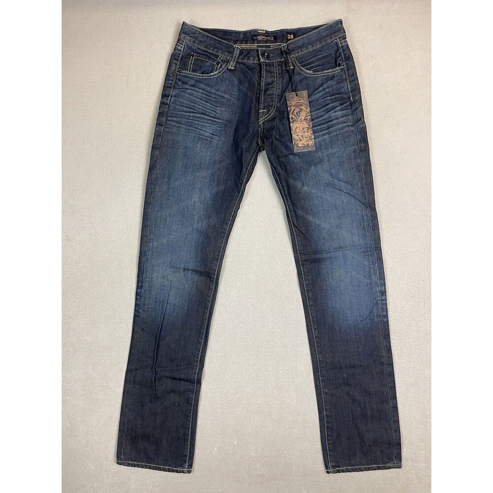Ed Hardy Jeans Adult 31x34 Blue Harsn Eddie Original‎ Denim Button Fly Mens NWT